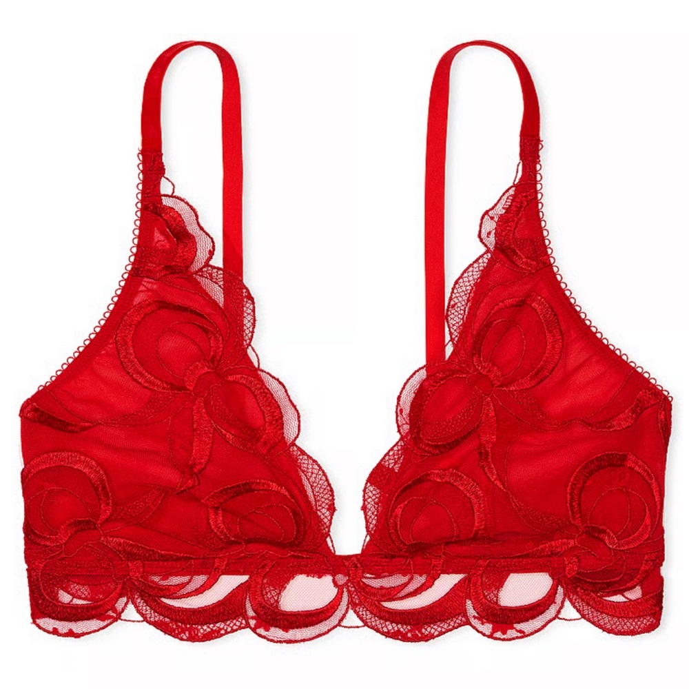 VS DREAM ANGELS Tied-with-a-Bow Embroidery Triangle Bra Size Large NWT